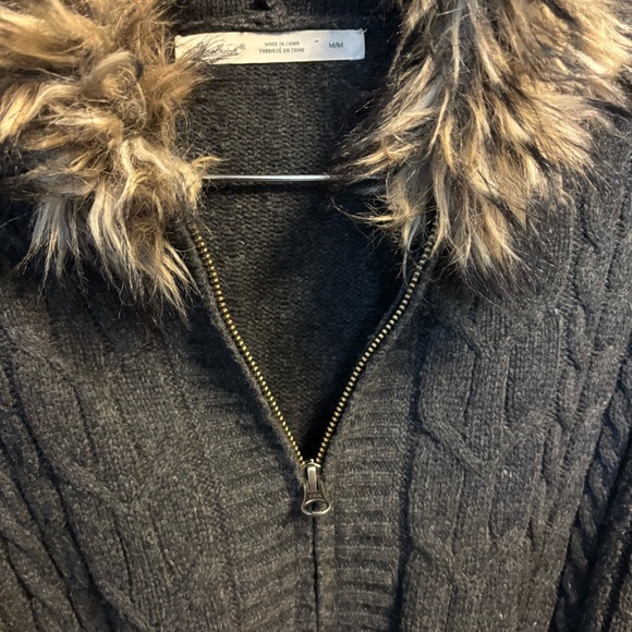 Woolrich Y2k Lambswool Long Cable
Cardigan Zip Sweater Gray Hood
Faux Fur Belt - Picture 6 of 8